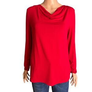 Talbots Petites Red Draped Neckline Blouse MP Career Business Date Night Preppy